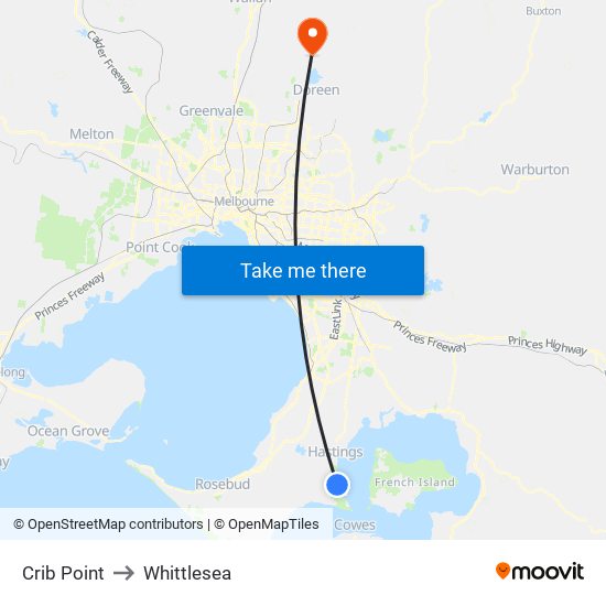 Crib Point to Whittlesea map