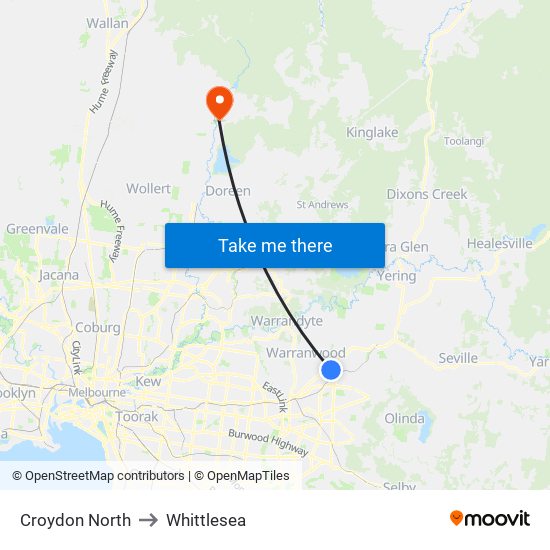 Croydon North to Whittlesea map