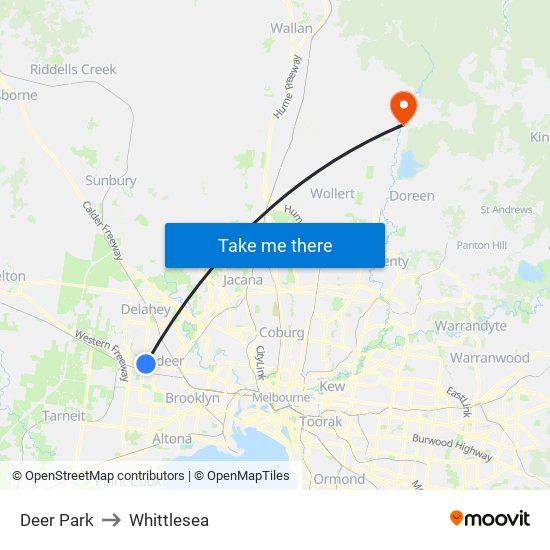 Deer Park to Whittlesea map