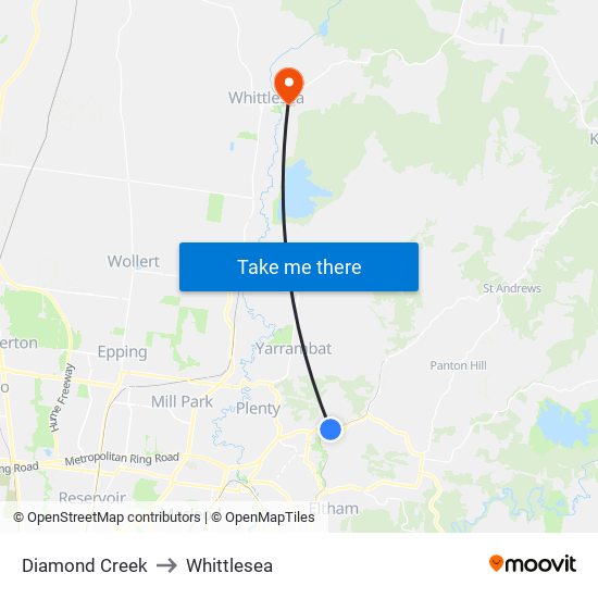 Diamond Creek to Whittlesea map