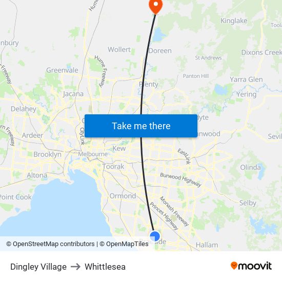 Dingley Village to Whittlesea map