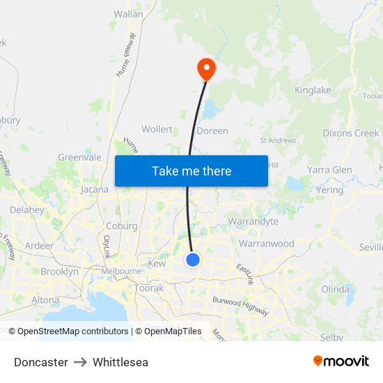 Doncaster to Whittlesea map