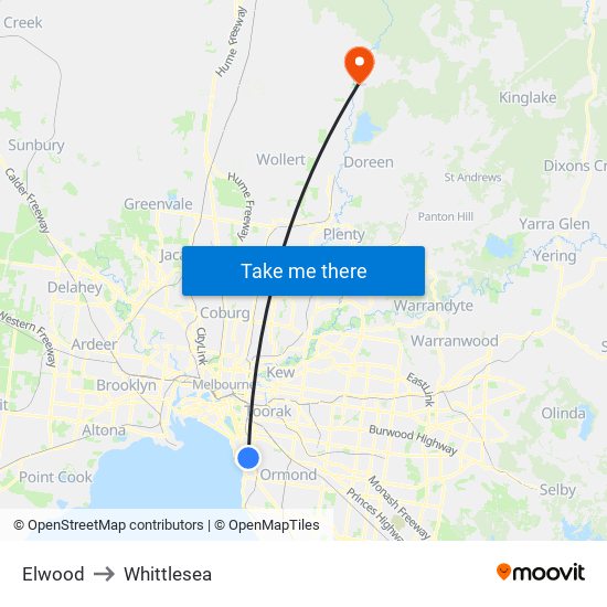 Elwood to Whittlesea map