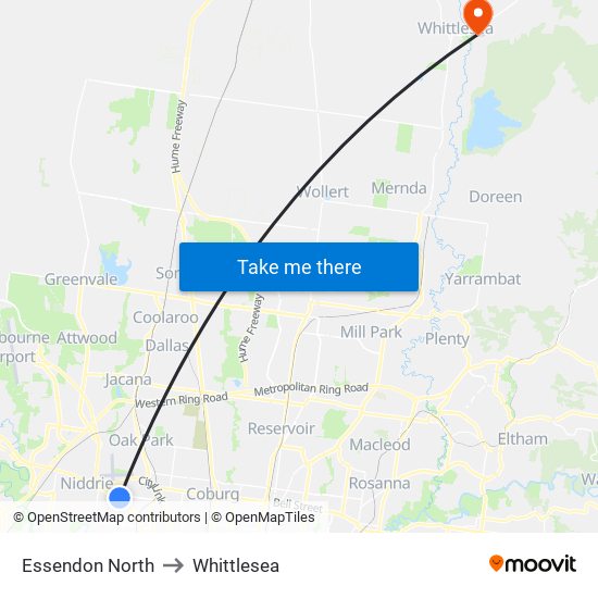 Essendon North to Whittlesea map