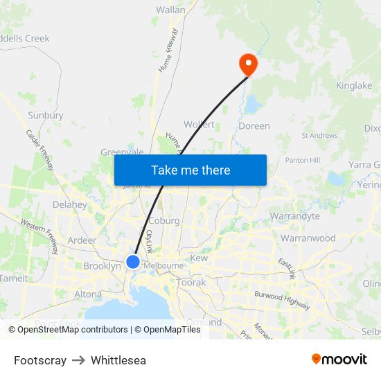 Footscray to Whittlesea map