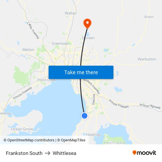 Frankston South to Whittlesea map