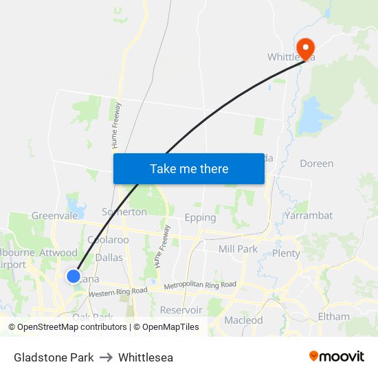 Gladstone Park to Whittlesea map