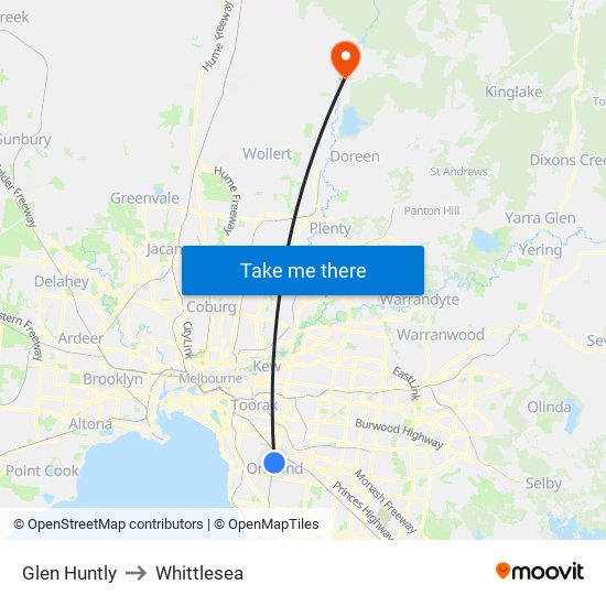 Glen Huntly to Whittlesea map