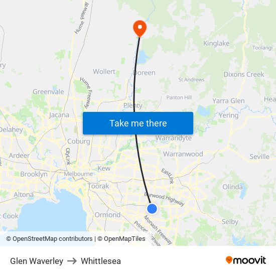 Glen Waverley to Whittlesea map