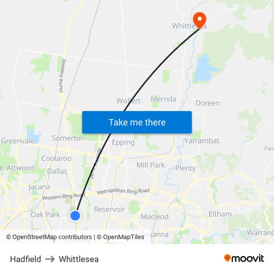 Hadfield to Whittlesea map