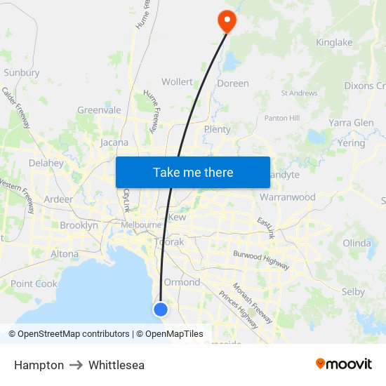 Hampton to Whittlesea map