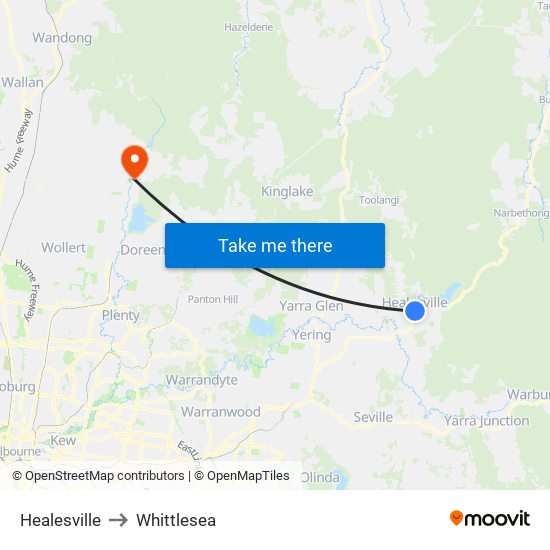 Healesville to Whittlesea map