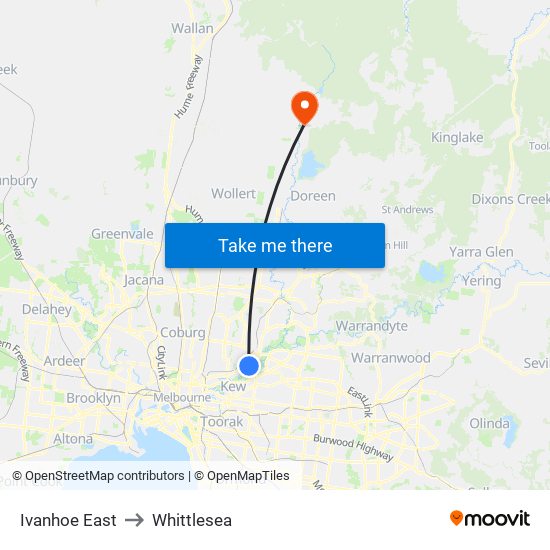 Ivanhoe East to Whittlesea map