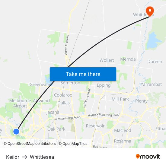 Keilor to Whittlesea map