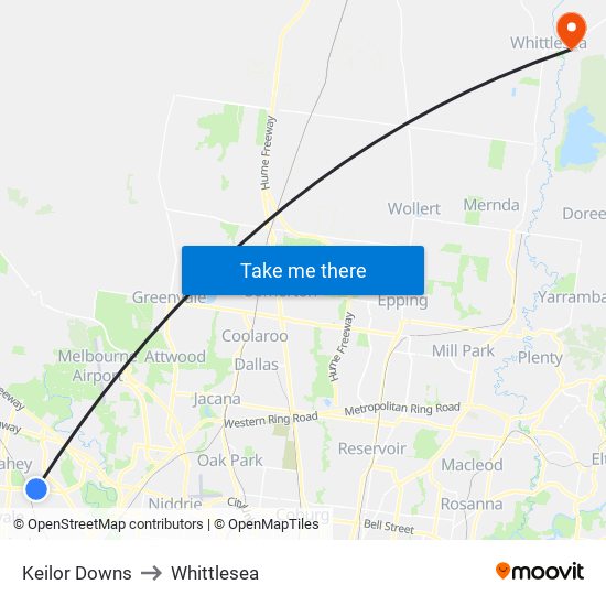 Keilor Downs to Whittlesea map