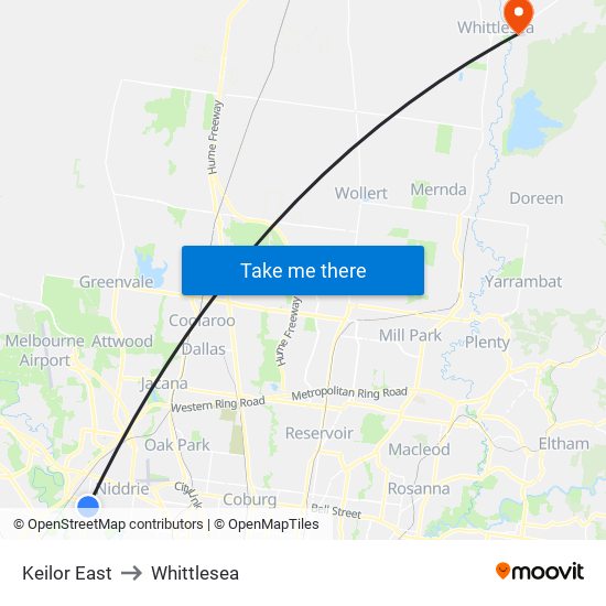 Keilor East to Whittlesea map