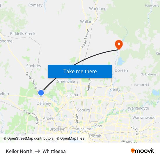 Keilor North to Whittlesea map