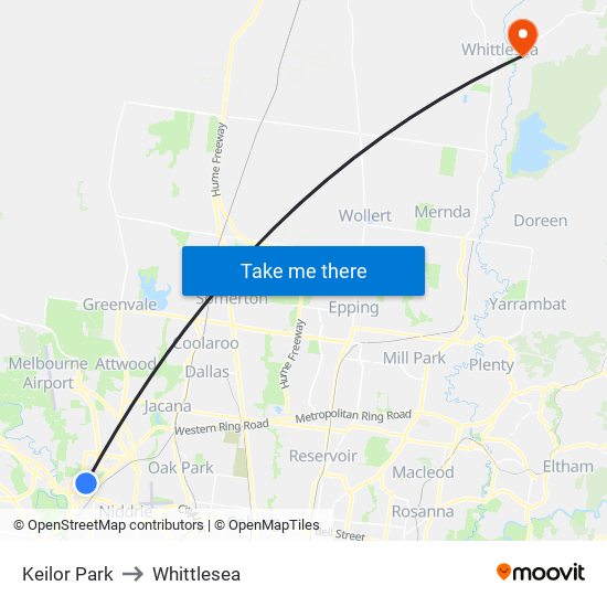 Keilor Park to Whittlesea map