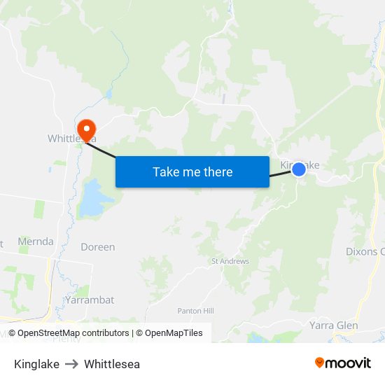 Kinglake to Whittlesea map