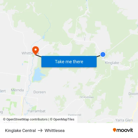 Kinglake Central to Whittlesea map