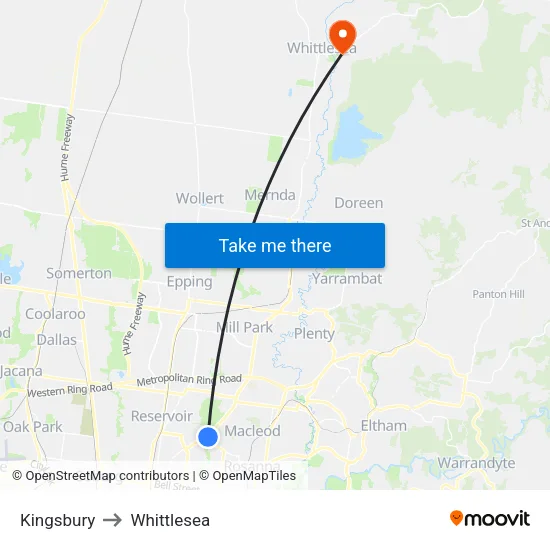 Kingsbury to Whittlesea map