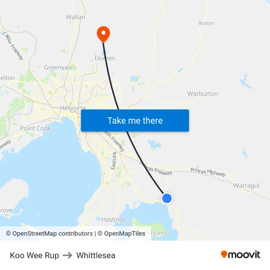 Koo Wee Rup to Whittlesea map