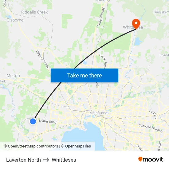 Laverton North to Whittlesea map