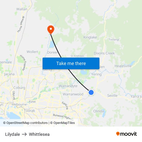 Lilydale to Whittlesea map