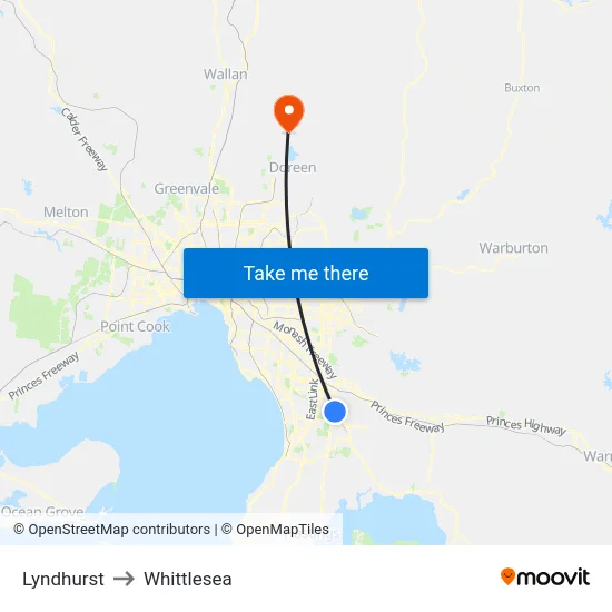 Lyndhurst to Whittlesea map