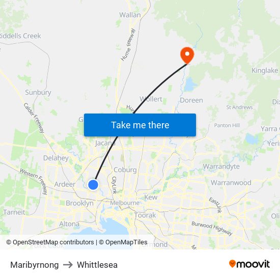 Maribyrnong to Whittlesea map