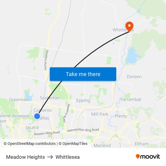 Meadow Heights to Whittlesea map