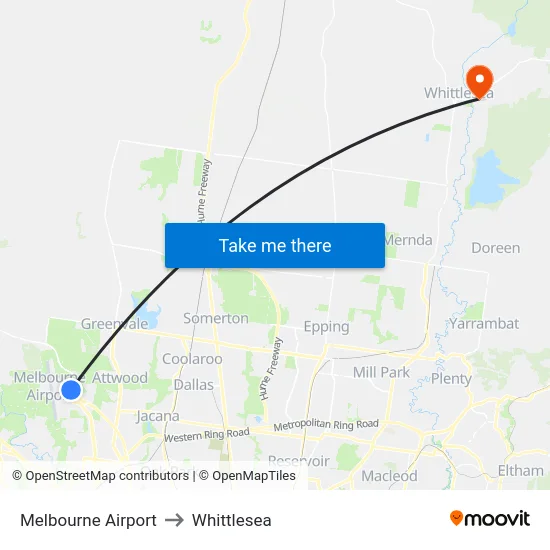 Melbourne Airport to Whittlesea map