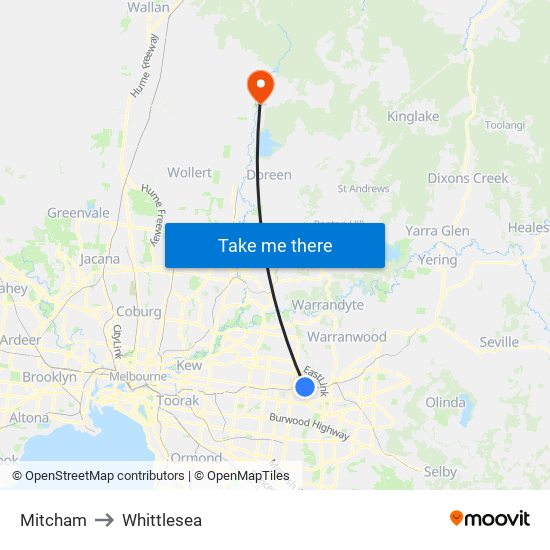 Mitcham to Whittlesea map