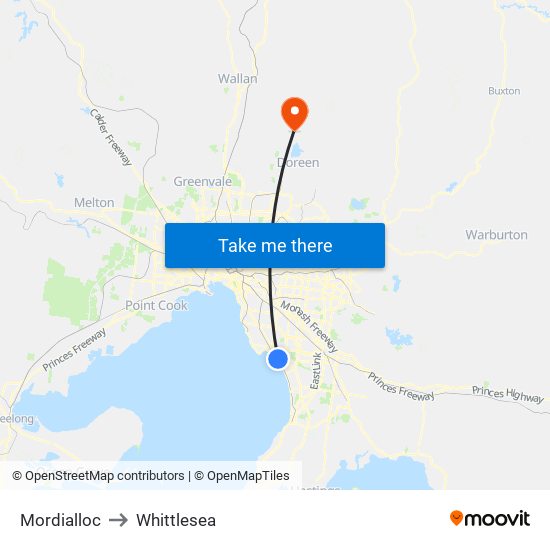 Mordialloc to Whittlesea map