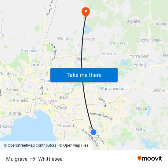 Mulgrave to Whittlesea map