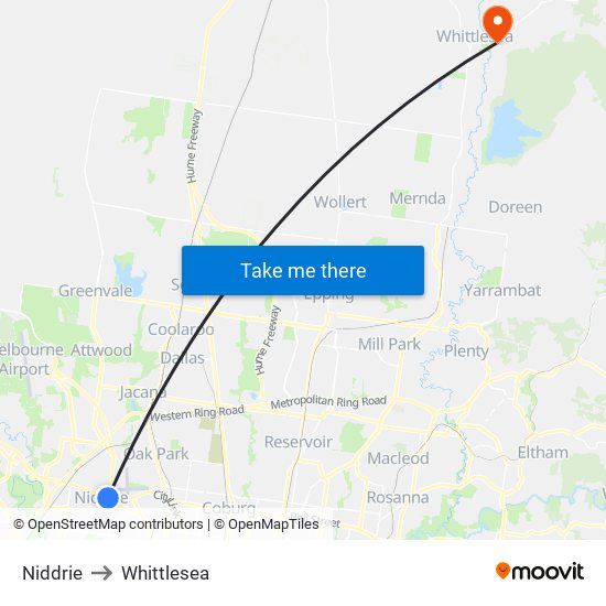 Niddrie to Whittlesea map