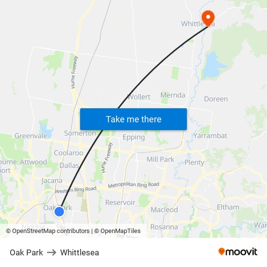 Oak Park to Whittlesea map