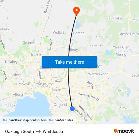 Oakleigh South to Whittlesea map