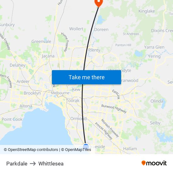 Parkdale to Whittlesea map