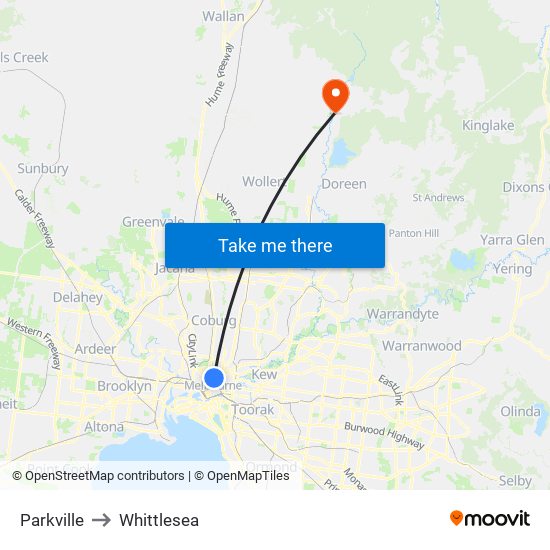 Parkville to Whittlesea map