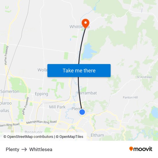 Plenty to Whittlesea map
