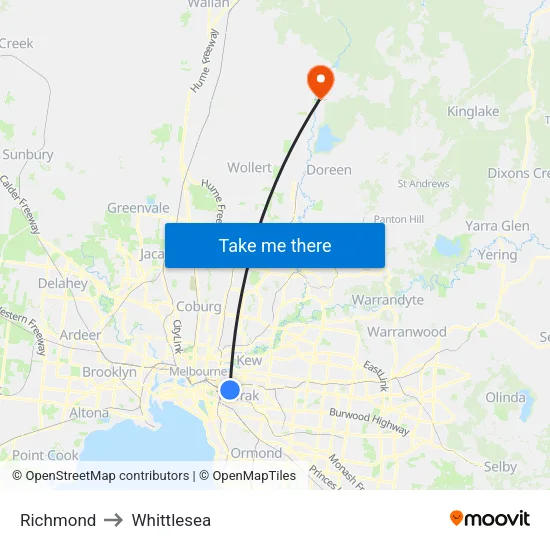 Richmond to Whittlesea map