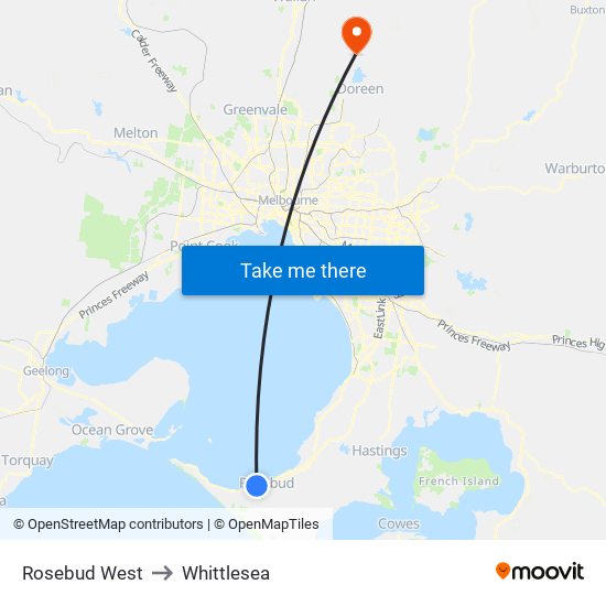 Rosebud West to Whittlesea map