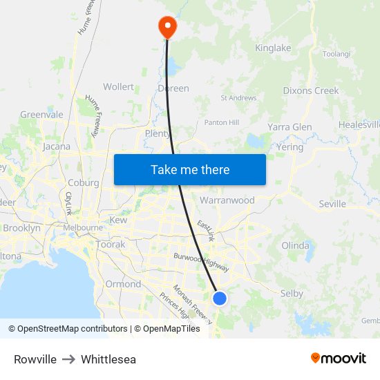 Rowville to Whittlesea map