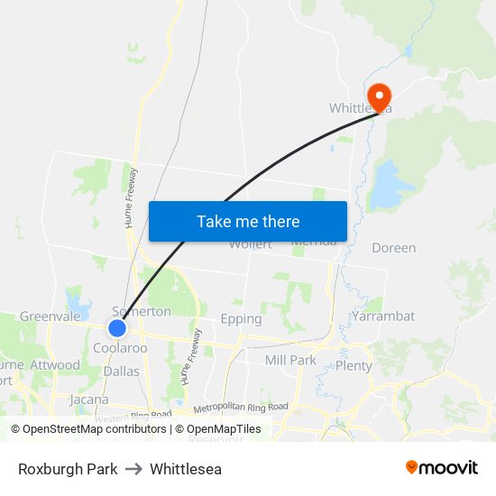 Roxburgh Park to Whittlesea map