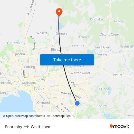 Scoresby to Whittlesea map