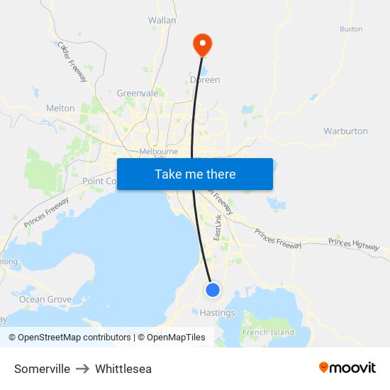 Somerville to Whittlesea map