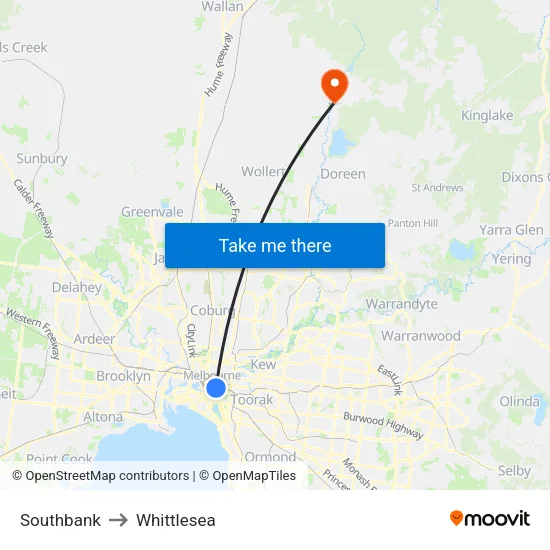 Southbank to Whittlesea map