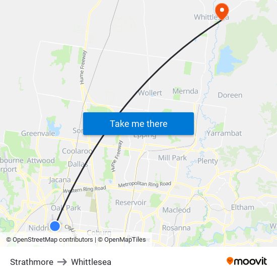 Strathmore to Whittlesea map