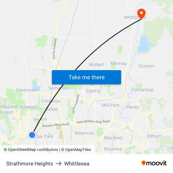 Strathmore Heights to Whittlesea map